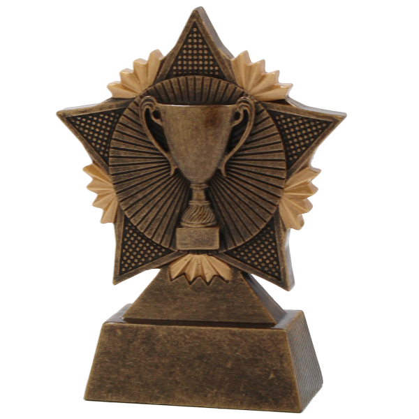 Resin Figur Pokal 8cm x 11cm braun/gold inkl. Aufkleber/Montage