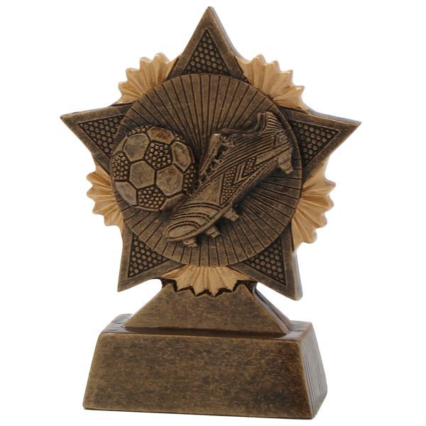 Fußball Resin Figur 8cm x 11cm braun/gold inkl. Aufkleber/Montage