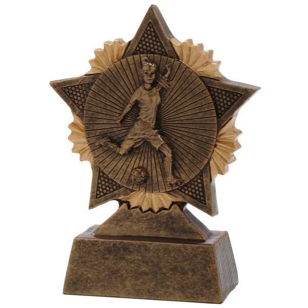 Damen/Mädchen Fußball Resin Figur 8cm x 11cm braun/gold inkl. Aufkleber/Montage