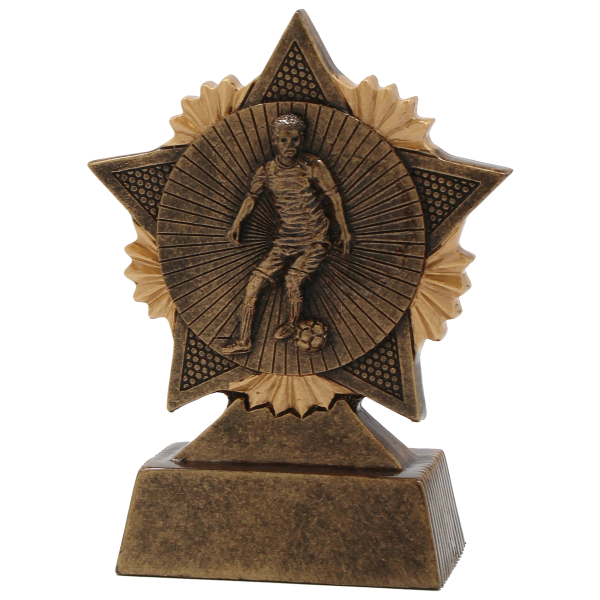 Fußball Resin Figur 8cm x 11cm braun/gold inkl. Aufkleber/Montage