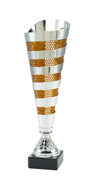 3er Metall Pokal Serie Farbe Gold/Silber/Bronze bis 42,5cm inkl. Aluschild/Schrift/Logo/Montage