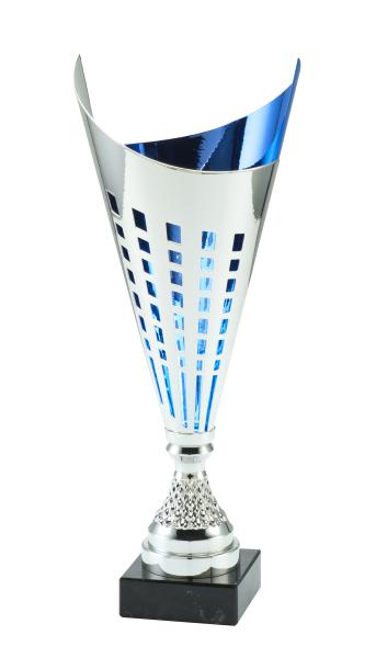 3er Metall Pokal Serie Farbe Silber/Blau bis 42,5cm inkl. Aluschild/Schrift/Logo/Montage